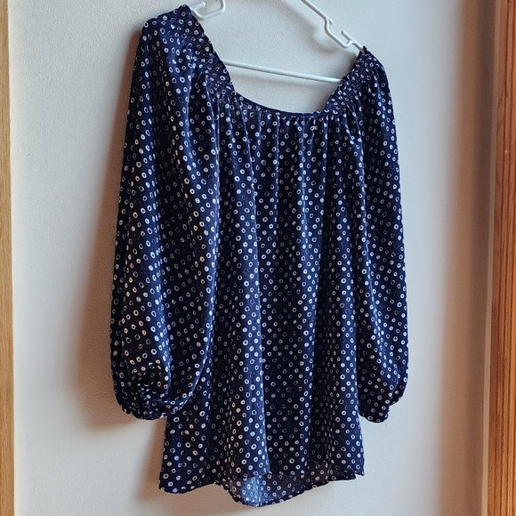 Adrienne Vittadini Blue/White Micro Print Blouse Size Large - Picture 14 of 16